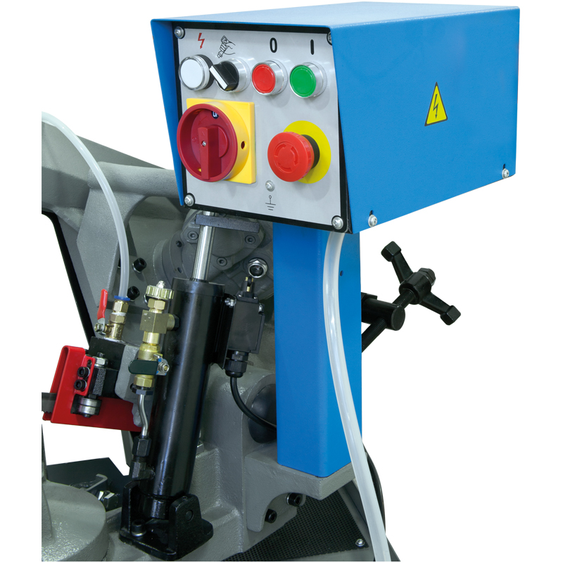 Metal band saw with manual and hydraulic feed