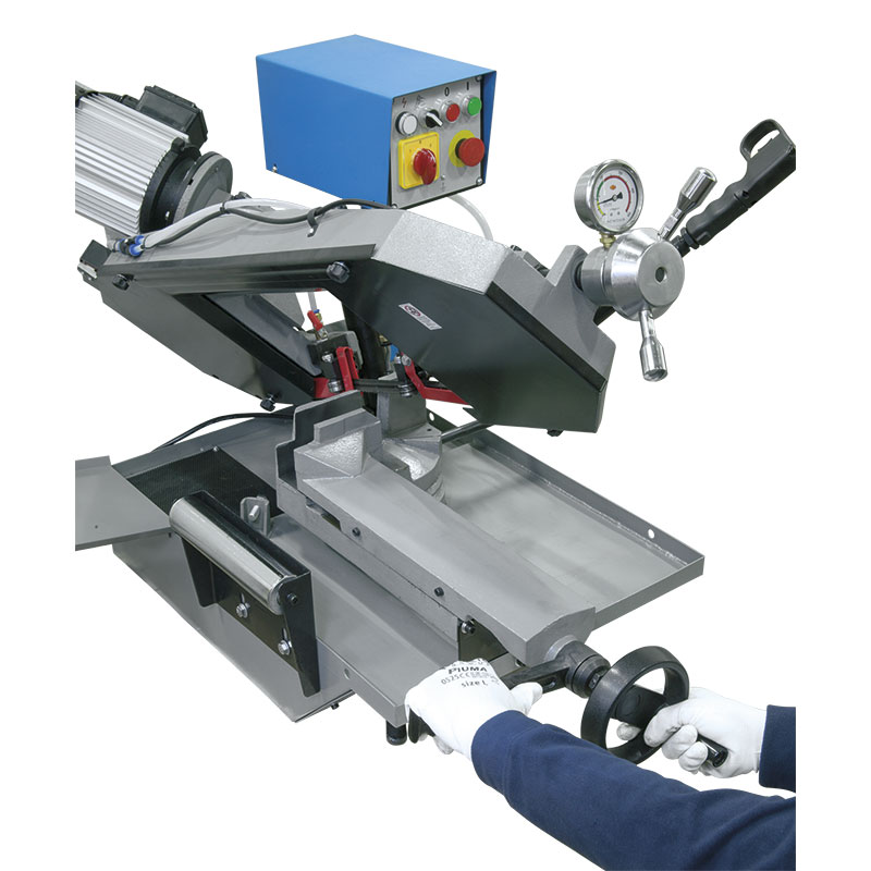 Metal band saw with manual and hydraulic feed