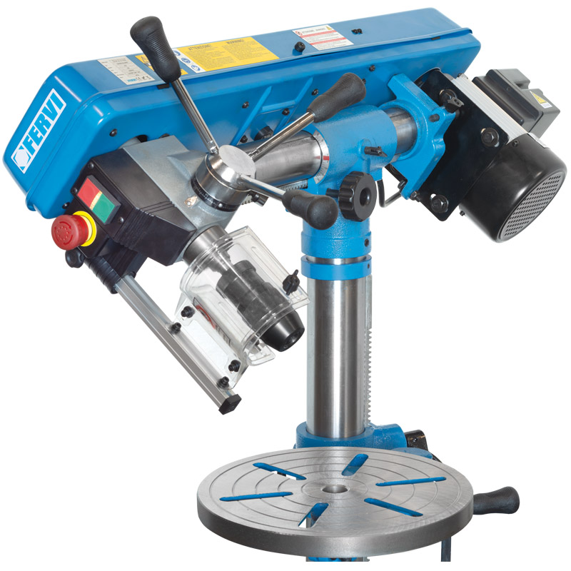 Radial floor drill press with drive belt